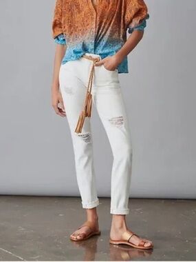 Anthropologie PILCRO Jeans SLIM BOYFRIEND White Ankle Tall Distressed 32